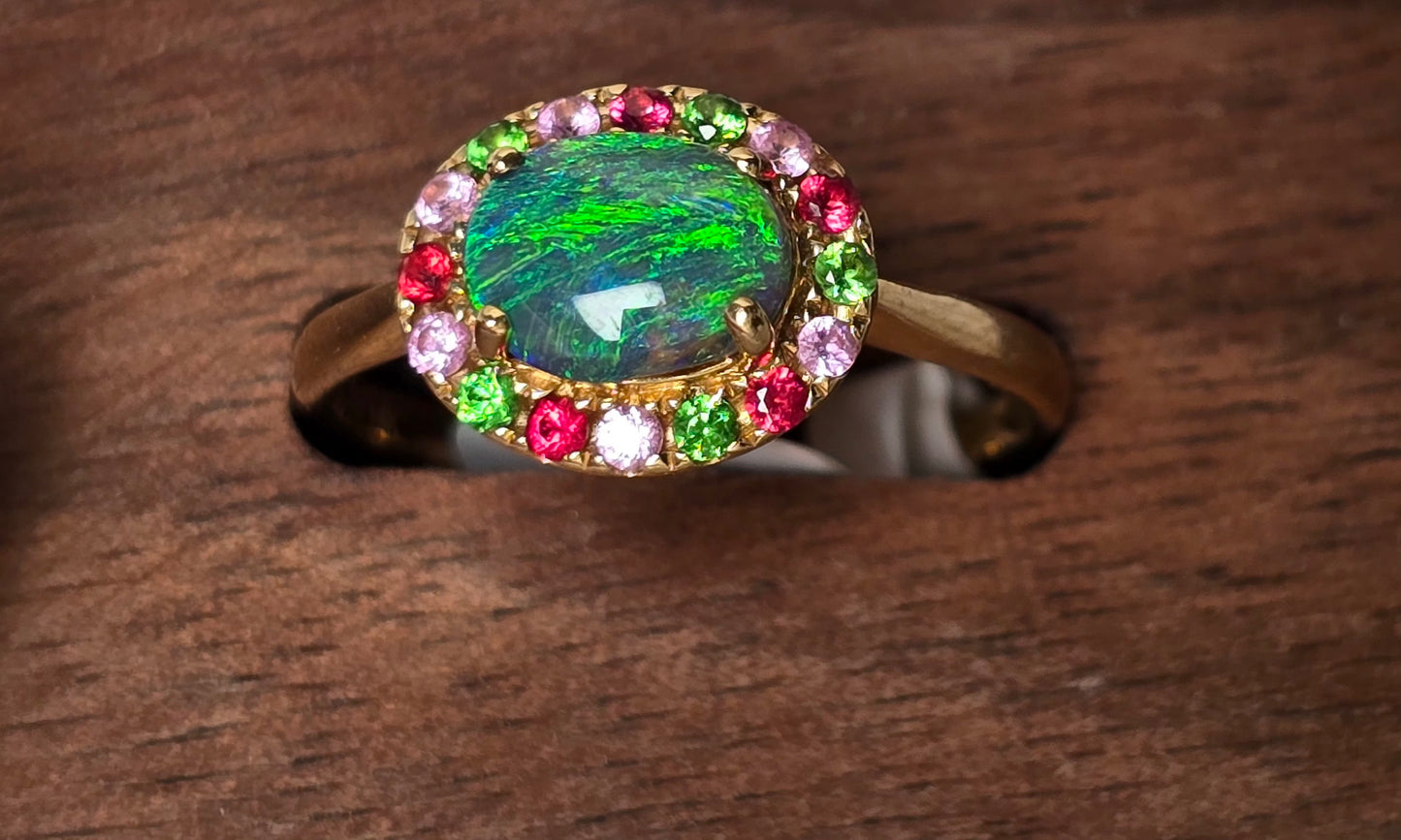 BRISSY Ring 14K Yellow Gold Pinks And Green