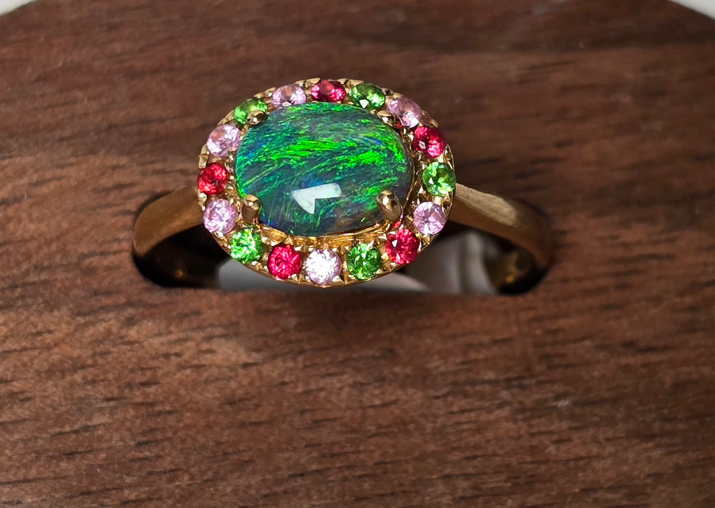 BRISSY Ring 14K Yellow Gold Pinks And Green