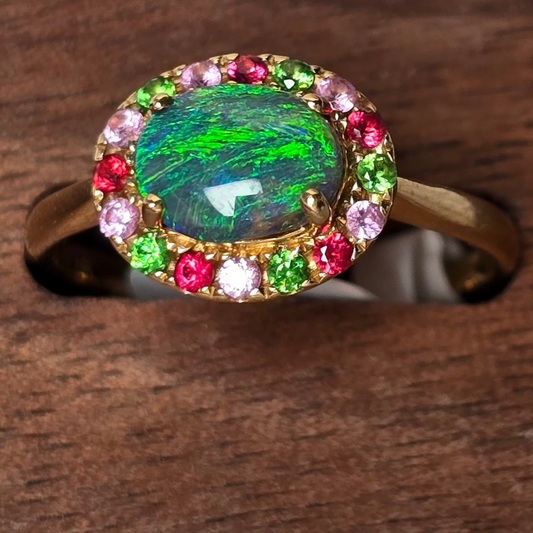 BRISSY Ring 14K Yellow Gold Pinks And Green