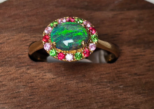 BRISSY Ring 14K Yellow Gold Pinks And Green
