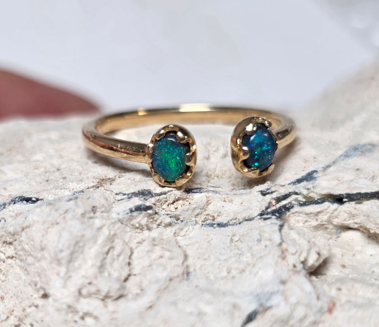 Coogee Ring GREEN Black Opal 14K Yellow Gold (Copy)