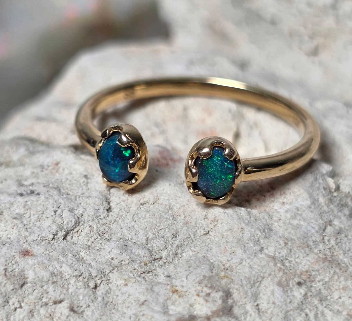Coogee Ring GREEN Black Opal 14K Yellow Gold (Copy)