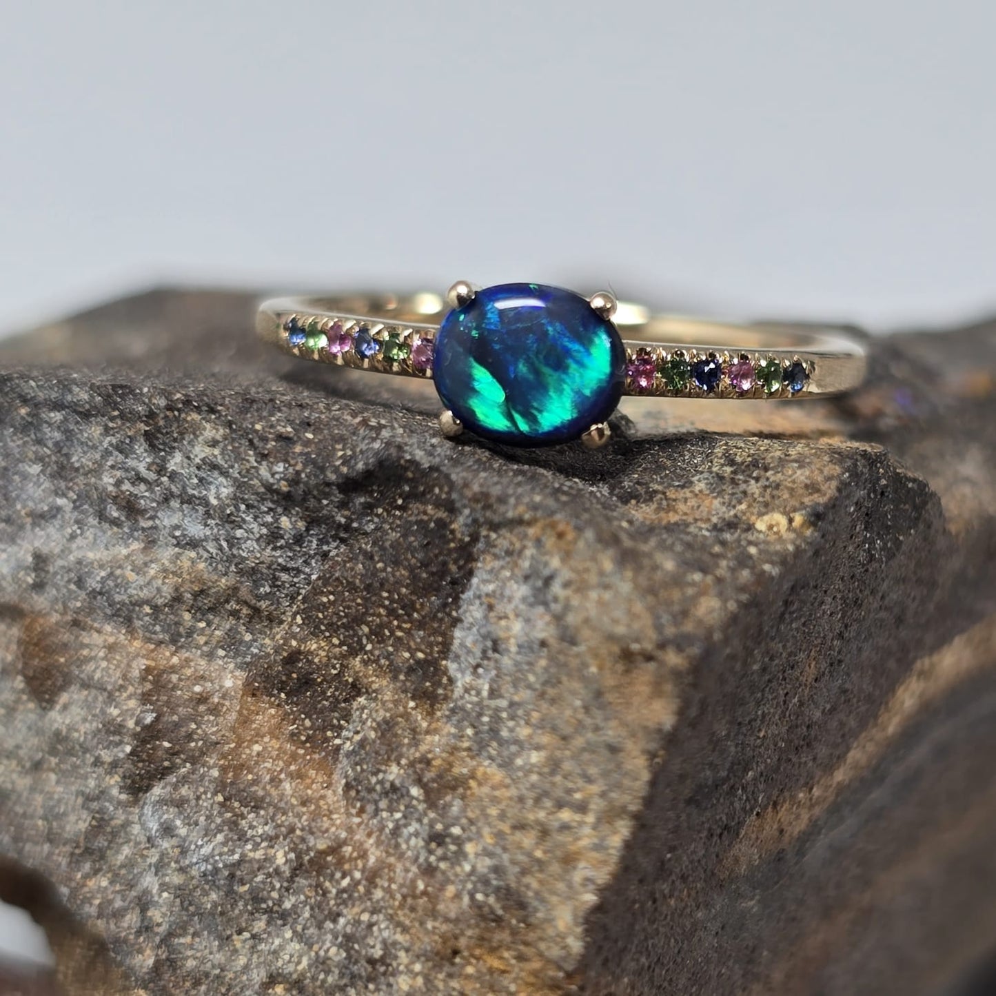 Solid Black Opal Ring