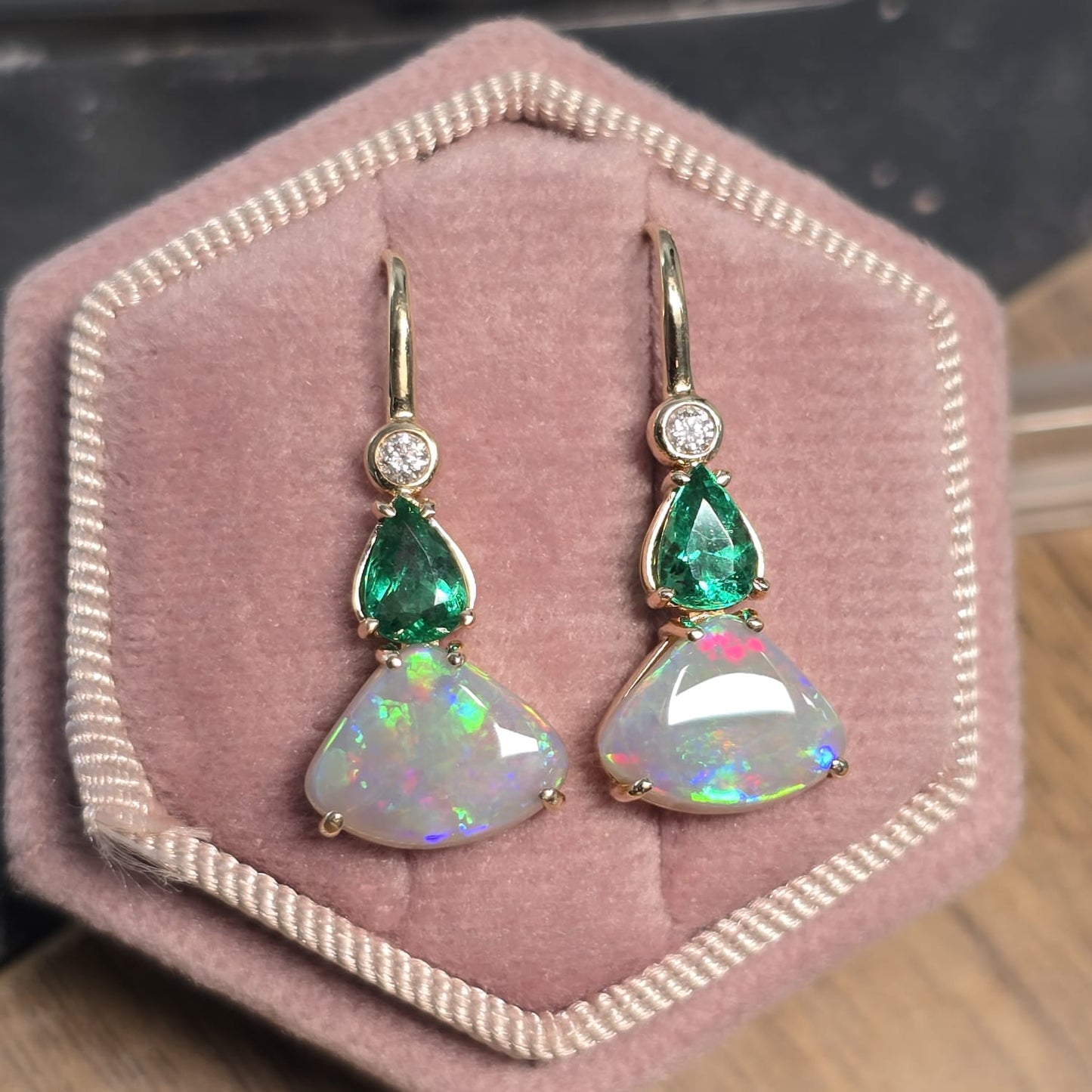 Emerald and diamond earrings